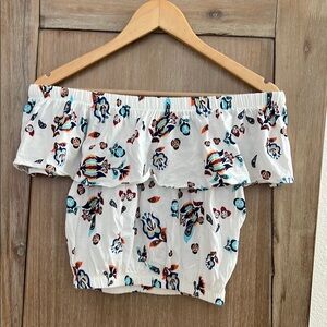NWOT Zara Floral Off-Shoulder Boho Cotton Top - White